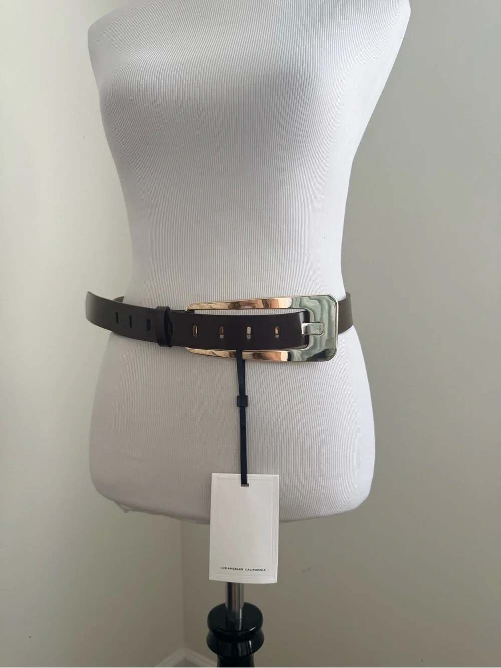 NWT Revolve Los Angeles Grande Buckle Belt in Dark Brown Gold Women’s Medium